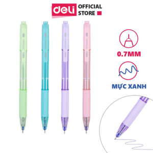 [Review] Bút bi bấm ngòi 0.7mm mực xanh Deli - Màu sắc theo lựa chọn - 1 chiếc - EQ199-BL