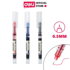 [Review] Bút bi nước khô nhanh Deli - 0.5mm - Bút viết thư pháp - Ống bút liền mực - Mực Xanh/ Đen/ Đỏ - 1 chiếc - S856
