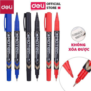 [Review] Bút lông dầu dạ kính hai đầu Deli - Bút dạ chết không xoá được - Nhiều màu