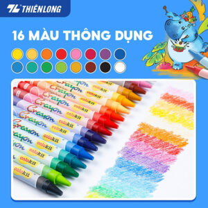 [Review] Bút sáp màu Thiên Long Colokit 16 màu mịn, ít bụi, đều màu tiêu chuẩn Châu Âu an toàn cho trẻ em tô màu, vẽ tranh CR-C08