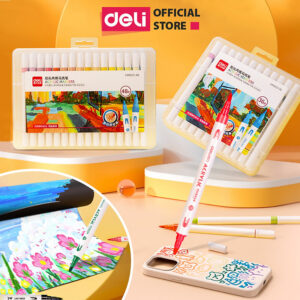 [Review] Bút Sơn Acrylic Marker 2 Đầu Cao Cấp Deli - Kèm Hộp Nhựa - 12/24/36/48 Màu Đậm, Đều - Tô Màu Đi Nét DIY Vẽ Giày Quần Áo