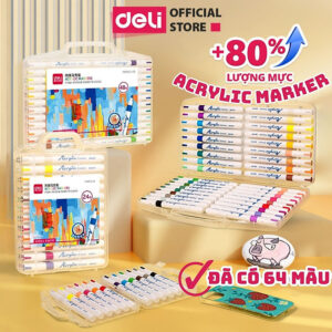 [Review] [MỚI] Bút Sơn Acrylic Marker Deli THÊM 80% MỰC - 12/24/36/48/64 Màu Tô Trên Mọi Chất Liệu DIY Vẽ Giày Vải Chai Lọ Nhựa