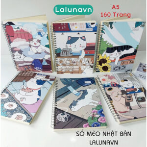 [Review] Sổ tay lò xo mèo A5 160 trang Bộ sưu tập sổ ghi chép mẫu mèo Nhật Bản anime học sinh-B113