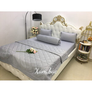 [Review] Bộ Drap Xám Kèm Mền Thun Lạnh Hàn Quốc ( 5 món } - Đủ Size