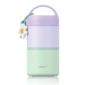[Review] Bộ hộp cơm giữ nhiệt 2 tầng LocknLock New Tower Vacuum Lunch Box LHC8055VOL thép không gỉ 304 kèm muỗng và họa tiết trang trí