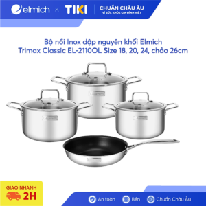 [Review] Bộ nồi Inox dập nguyên khối Elmich Trimax Classic EL-2110OL Size 18, 20, 24, chảo 26cm