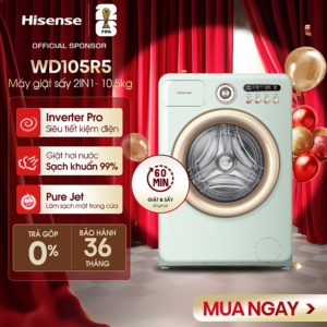 [Review] Máy giặt sấy Hisense 10.5kg Inverter Pro WD105R5 Diệt khuẩn Khử mùi 99.9%, Ngừa dị ứng, Giặt AI - HÀNG CHÍNH HÃNG