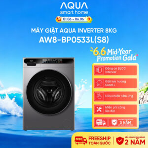 [Review] [SẮP RA MẮT 2026] Máy giặt cửa trước AQUA Inverter 8kg AW8-BP0533L(S8) - Bảo hành 2 năm - Freeship toàn quốc - Hàng chính hãng
