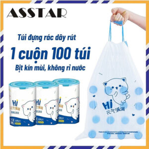 [Review] Túi Đựng Rác, Túi Rác Tự Phân Huỷ, 1 Cuộn 100 Túi, Túi Đựng Rác Có Dây Rút Tiện Lợi
